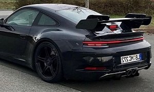 New Porsche 911 GT3 (992) Spotted On the Road, Shows Top-Mount Wing