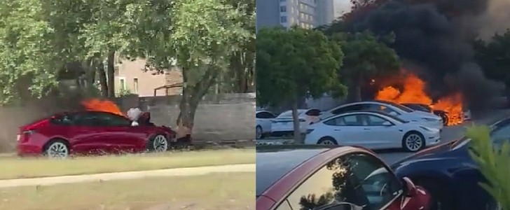 A Tesla Model 3 burns at an undisclosed location and three of them are affected at the Coral Gables Tesla Service Center