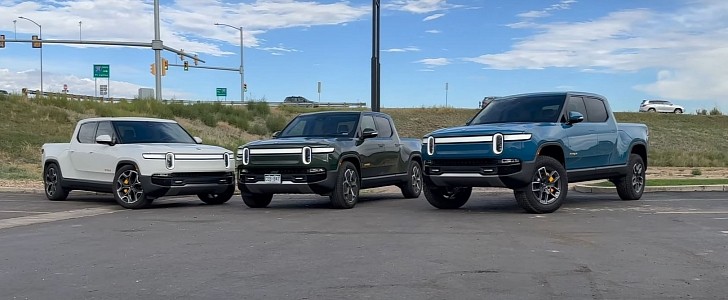 Three Rivian R1Ts with Three Different Wheel Sizes