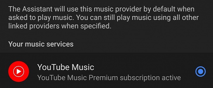 YouTube Music set as default player on Android Auto