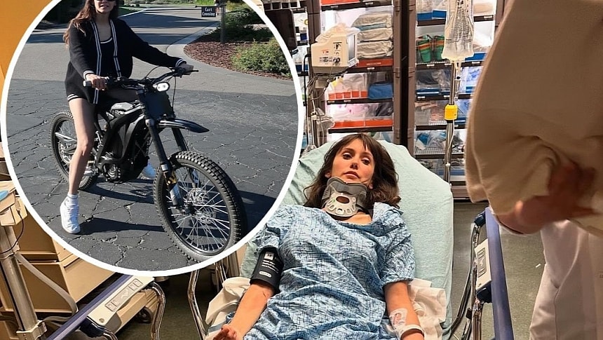 Nina Dobrev went off-roading on her e-bike, crashed, and landed in the hospital