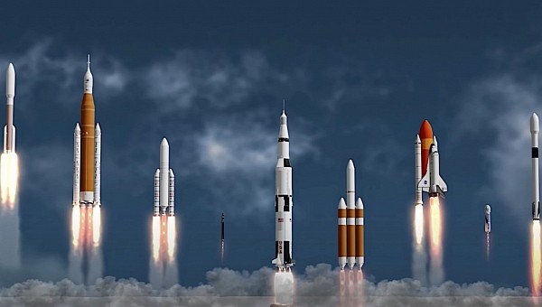 Nine-rocket animated drag race