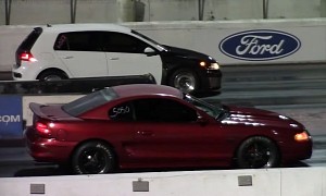 Nine-Second VW Golf Drags Ford Mustang, Teaches It an FWD Versus RWD Lesson