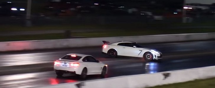 Nissan GT-R Crashes While Drag Racing BMW