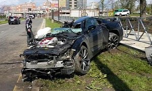 Nissan GT-R Disintegrates After 100 MPH Street Lamp Crash in Russia