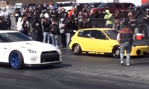 Nissan GT-R Drag Races Turbo Honda Civic, The Fight Is Brutal