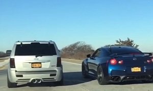 Nissan GT-R Drag Races Twin-Turbo Jeep Grand Cherokee SRT, Street Fight Is Lit