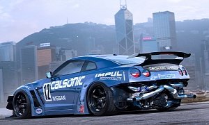 Nissan GT-R Drift Car with Exposed Rear-Mounted Turbos Rendered, Should Happen