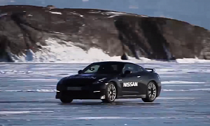 Nissan GT-R Going 183 MPH On Frozen Baikal Lake