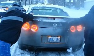 Nissan GT-R Needs Pushing As It Gets Trapped in Canadian Snowstorm