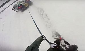Nissan GT-R Pulls Snowboarder on Frozen Spa-Francorchamps, Team Drifting Ensues