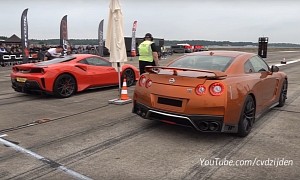 Nissan GT-R vs. Ferrari 488 Pista Drag Race Is Closer Than You’d Think