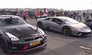 Nissan GT-R vs. Lamborghini Huracan Performante Drag Race Is a Bummer