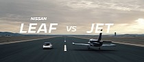 Nissan Leaf EV Hatchback Drags Mighty Jet Aircraft; Someone Takes a Fake Beating