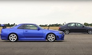 Nissan Skyline GT-R Challenges BMW M5 Over the 1/4-Mile, Godzilla's Hopes Not Looking Good