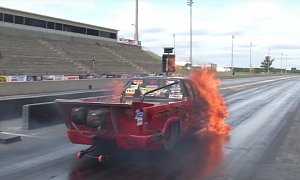 Nitrous Backfire Blows Chevrolet S-10 Drag Racer Engine, Sets Car on Fire