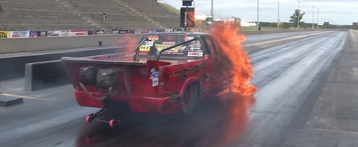 itrous Backfire Blows Chevrolet S-10 Drag Racer Engine