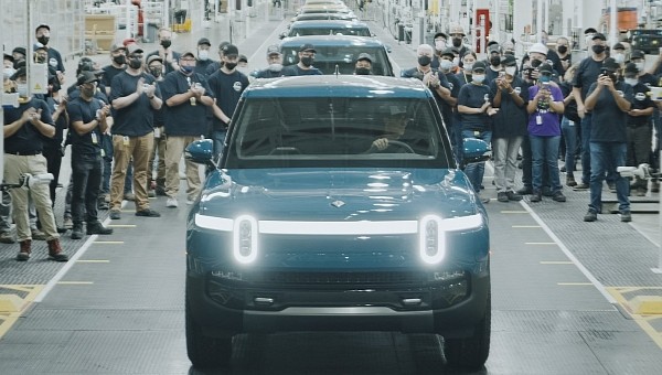 Rivian R1T Leaving the Illinois Factory