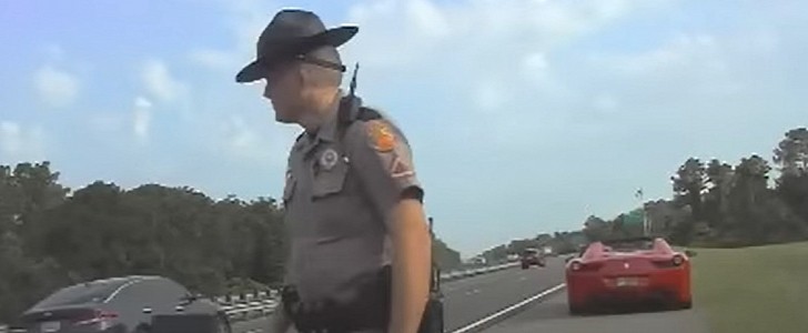 A Florida Highway Patrol video shows the driver of a red Ferrari pulled over for speeding