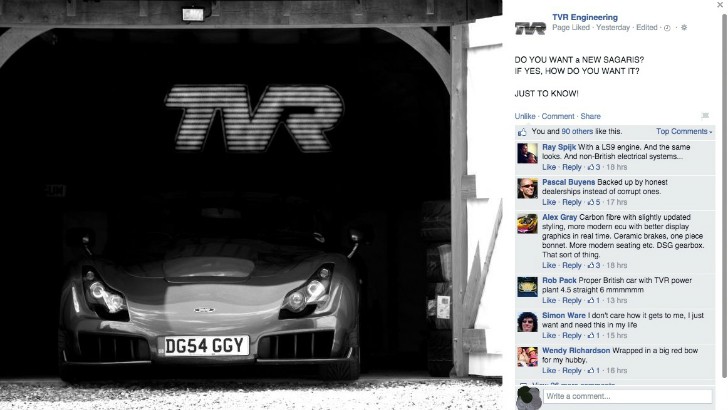 fake all-new TVR Sagaris Facebook post