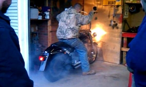 Nonsensical Harley Burnout in the Garage