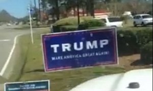 North Carolina Man Drives His Jeep Over Trump Sign, Gets Busted by Police