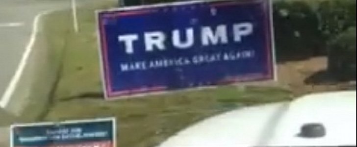 North Carolina Man Drives His Jeep Over Trump Sign