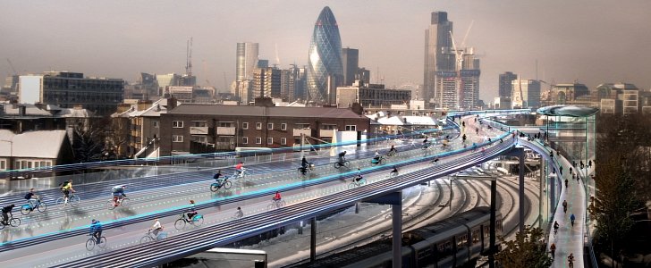 Rendering of a bicycle highway in London