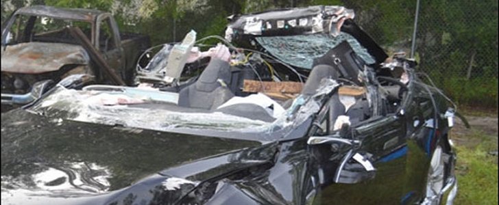 Tesla Model S after the fatal accident on May 7, 2016, in Florida