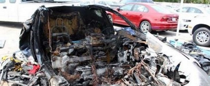 The wreck of the Tesla Model S that crashed in Ft. Lauderdale