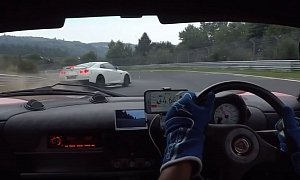 Nurburgring Bully: Nissan GT-R Driver Nearly Crashes Twice while Blocking Lotus