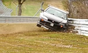 Nurburgring Claims R34 Nissan Skyline GT-R, Crash Is Hard to Watch