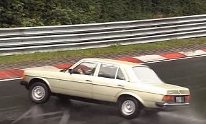 Nurburgring Crash of W123 Mercedes-Benz Oldtimer Is Wet, Slow Motion Pain