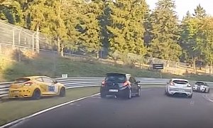 Nurburgring Oil Spill Causes Hot Hatch Crash Mayhem, Megane RS Hits the Barrier