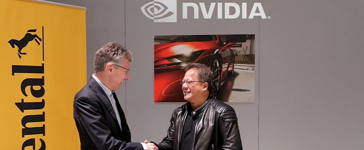 Continental CEO Dr. Elmar Degenhart (left) and NVIDIA founder and CEO Jensen Huang (right)