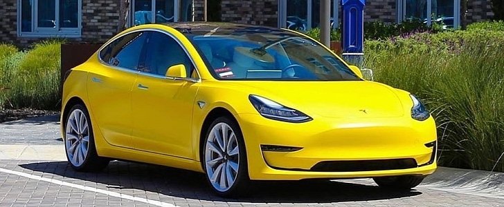Yellow Tesla Model 3