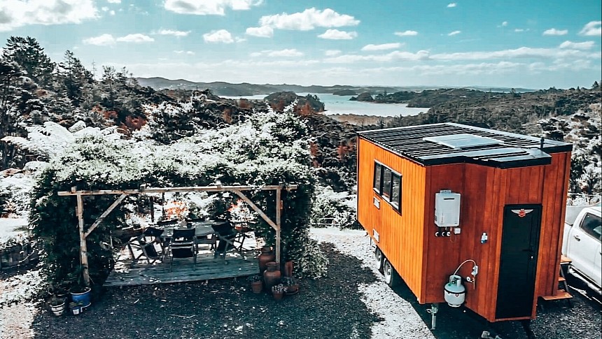 The Shaka Shack Traveler is a hybrid between a camper and a tiny house