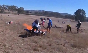 Off-Road Bike Crash Start Serious Grass Fire