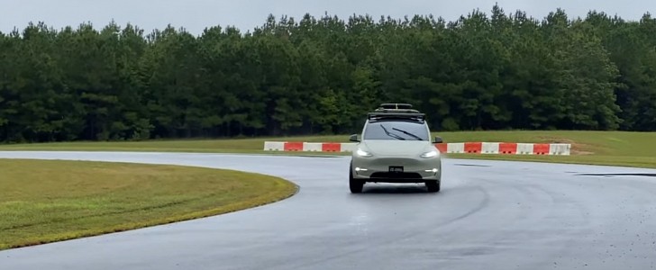 Lifted Tesla Model Y on the track
