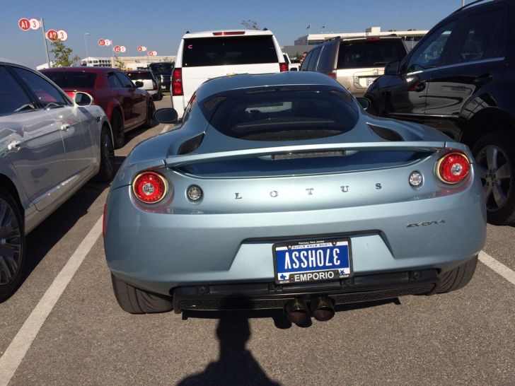 Offensive Upside Down License Plate on Lotus Evora