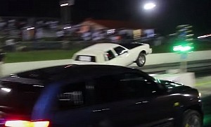 Old Chevy Caprice Pulls Massive Wheelie, Destroys Jeep Trackhawk In Drag Race