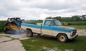 Old Ford F-100 Gets First Wash in Decades, Uses John Deere Loader to Do Burnouts