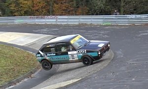 Old Golf GTI and Opel Kadett Crash at the Nurburgring's Karussell