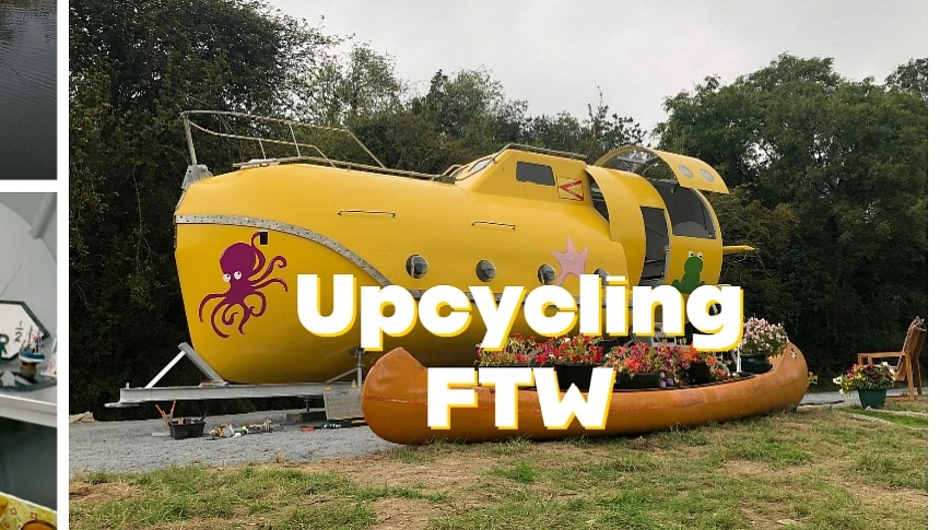 The Yellow Submarine started out as an old ship's lifeboat, is now a fun glamping unit