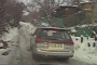 Old Subaru Legacy Loses Traction on Icy Uphill Road - Nearly Crashes