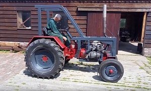 Old Suzuki Motorcycle Powers A Tractor In The Netherlands