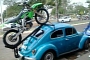Old WV Beetle as Funny Kawasaki Trailer