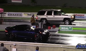 Older GMC Yukon Drags Jaguar F-Type, Somehow Turbos Its Way Through a Victory