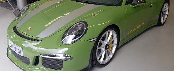 Olive Green Porsche 911 R with Silver Stripes