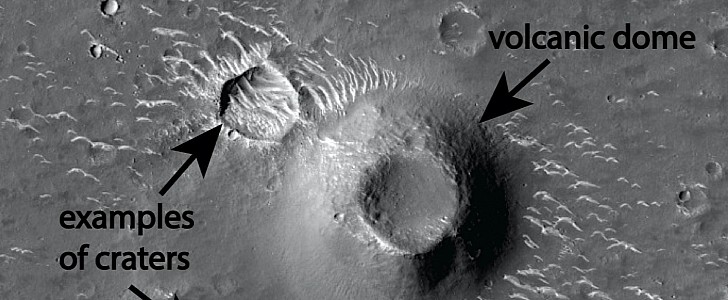 Volcanic dome and craters in the Utopia Planitia region of Mars